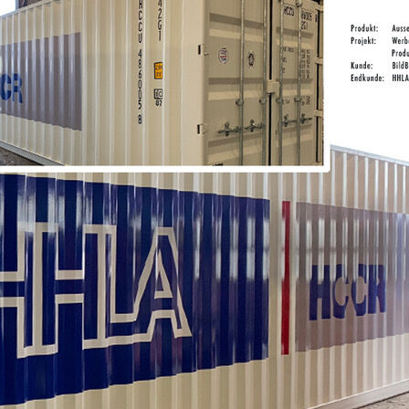 Aussenwerbung: Container-Folierung - Detailansicht. Produziert von acm Werbetechnik aus Hamburg